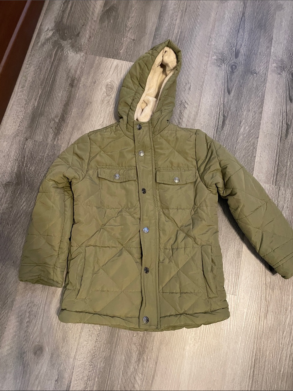 Perry Ellis Kids Olive Quilted Hooded Puffer Jacket